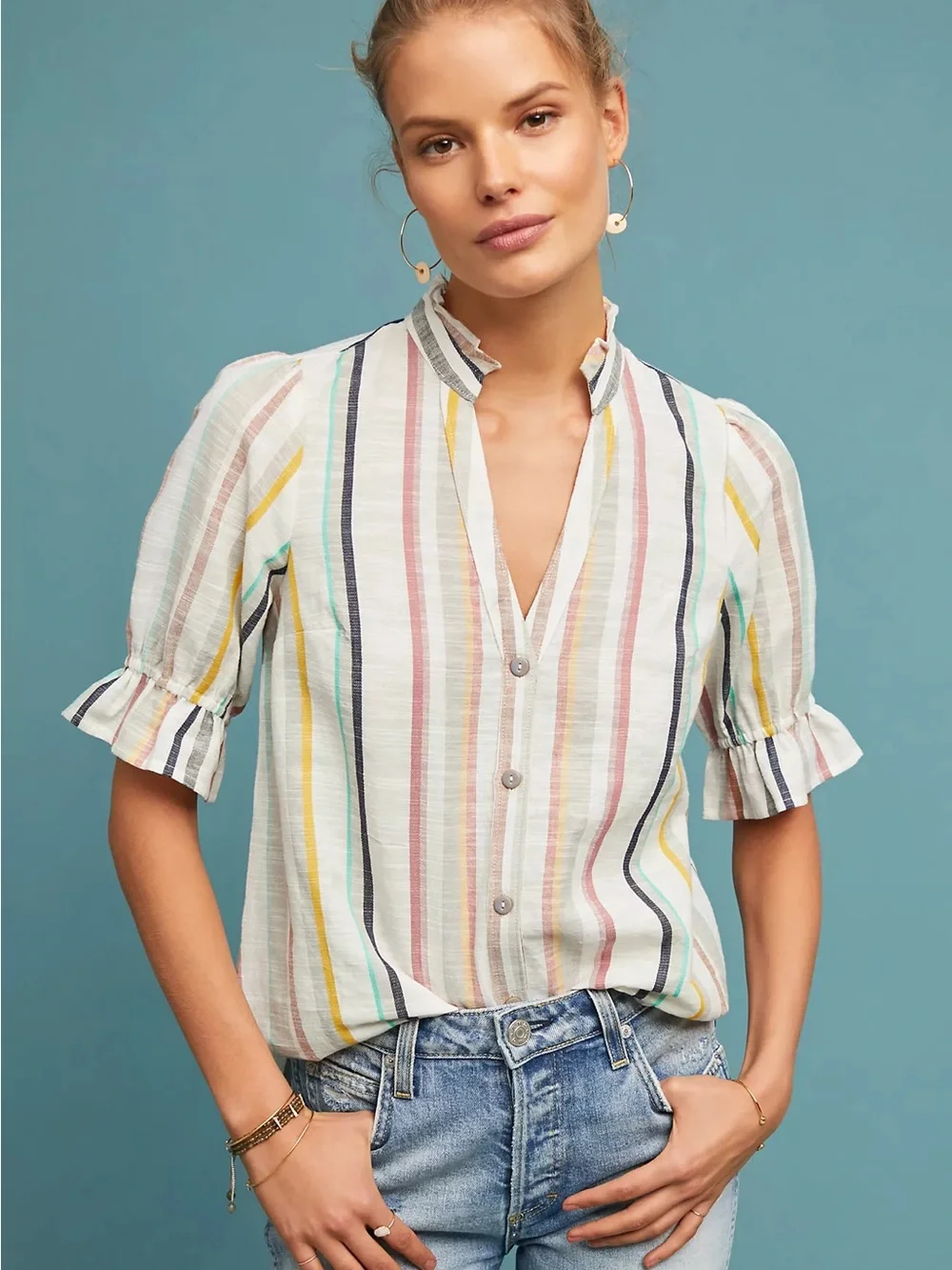 Maeve by Anthropologie Alisa Striped Buttondown Top Size 6